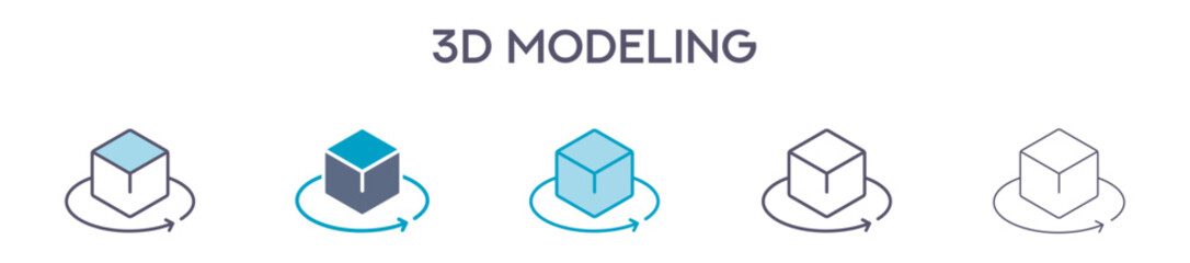 3D Modeling Element For Design Graphic - Multi Styles. Vector Illustration Of Two Colored And Black. Multiple Icons Designs Can Be Used For Mobile, Ui, Web 