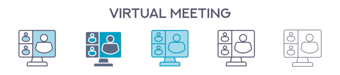 Virtual Meeting Element For Design Graphic - Multi Styles. Vector Illustration Of Two Colored And Black. Multiple Icons Designs Can Be Used For Mobile, Ui, Web 
