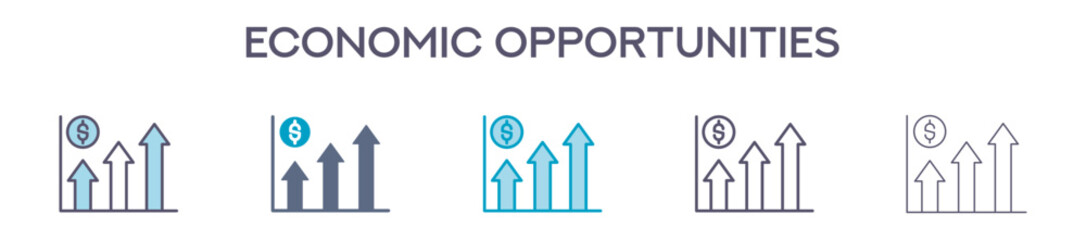 Economic Opportunity Element For Design Graphic - Multi Styles. Vector Illustration Of Two Colored And Black. Multiple Icons Designs Can Be Used For Mobile, Ui, Web 