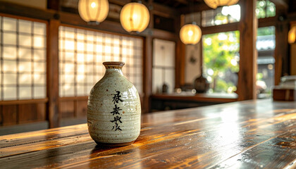 Sake Bottle in Traditional Japanese Restaurant