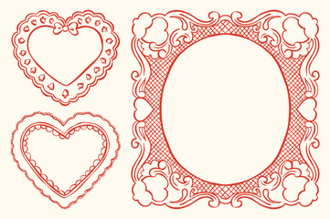 Sketch style vector love frames collection. Art for greeting cards, wedding invitations, poster design, postcards.