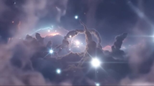 Cosmic clouds and stars in a celestial landscape viewed from space