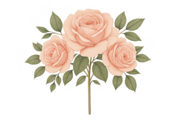 Peach rose bouquet watercolor illustration with transparent background