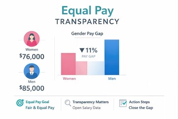 Equal Pay Transparency Graphic Illustrating Gender Pay Gap with Detailed Salary Data and Emphasis on Workplace Equality Initiatives Promoting Fair Compensation Practices