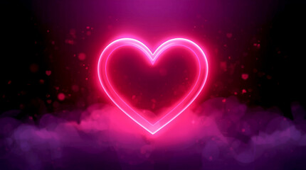 Neon Pink Heart on Dark Background, Valentine Love Symbol With Glowing Light and Particles for Romantic Holiday Design, Digital Greeting Cards, Posters and Emotional Visual Content
