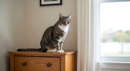 Cat Relaxing Near Window in Cozy Home Interior
