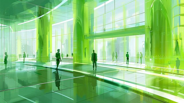 Futuristic tech office with holographic displays and young professionals collaborating creatively - Powered by Adobe