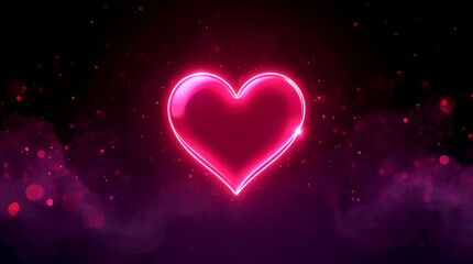 Neon Pink Heart on Dark Background, Valentine Love Symbol With Glowing Light and Particles for Romantic Holiday Design, Digital Greeting Cards, Posters and Emotional Visual Content