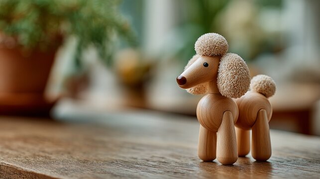 Artisanalni i topli prikaz ručno rađene drvene figurice pudle koja odi&scaron;e skandinavskim minimalizmom.