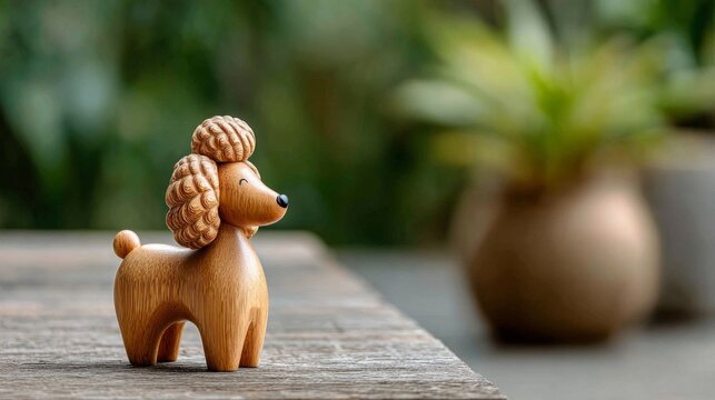 Artisanalni i topli prikaz ručno rađene drvene figurice pudle koja odi&scaron;e skandinavskim minimalizmom.