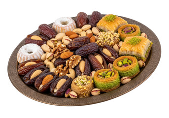 assorted nuts and baklava platter for ramadan eid mubarak celebration