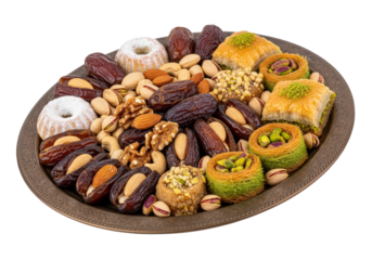 assorted nuts and baklava platter for ramadan eid mubarak celebration