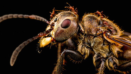Macro Photograph of Insect with Two Ants