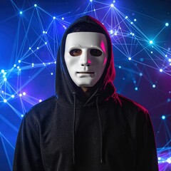 Anonymous Figure with Mask in Abstract Data Network