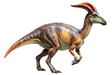 Fototapeta premium Parasaurolophus dinosaur model in motion on pure white background isolated on a transparent background