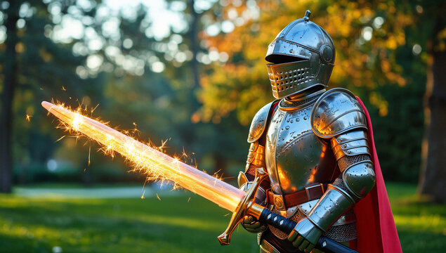 Knight in Armor with Sparking Sword