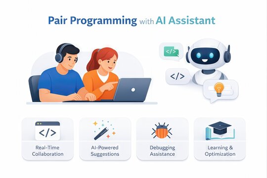 Collaborative programming dynamics featuring human and AI interaction facilitating efficient coding practices and real time feedback mechanisms for optimal software development outcomes