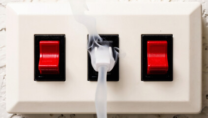Overloaded Electrical Outlet with Smoking Cable