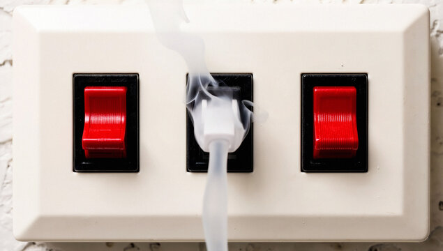 Overloaded Electrical Outlet with Smoking Cable