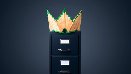 Colored Pencil Crown on Filing Cabinet