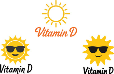 Vitamin D Supplement Icons with Sun Characters and Healthy Living Typography