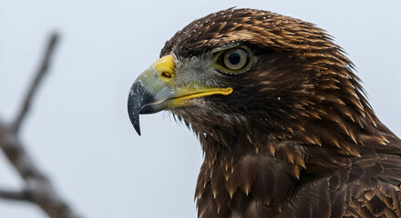 Fototapeta premium Majestic Golden Eagle Portrait: Sharp Focus on Beak and Intense Gaze in Winter Light