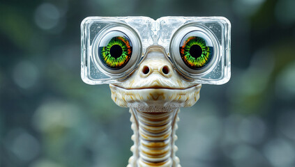 Reptilian Figure with Large Eyes and Transparent Eyewear