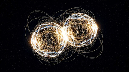 Abstract digital networking concept showing two glowing data spheres. Ideal for AI, quantum computing, and future technology themes.