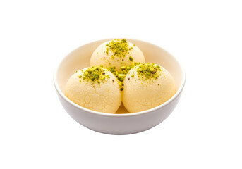 pistachio dusted boiled eggs in white bowl - ramadan eid festive dish