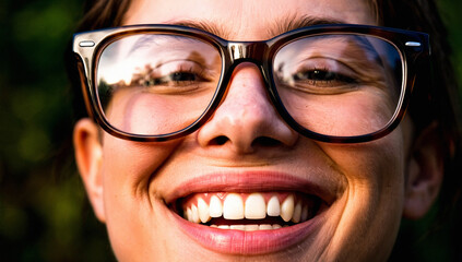 Close-up Portrait of Smiling Woman Wearing Eyeglasses