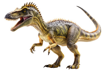 Fototapeta premium Silesaurus dinosaur model with mouth open on pure white background isolated on a transparent background