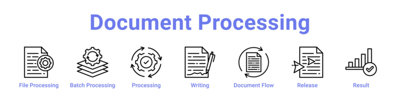Document Processing Icon Banner and Collection