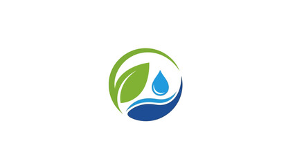 Vibrant green leaf and clear blue water drop logo symbolizing ecological balance, natural vitality, and environmental harmony