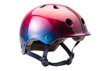 Colorful skateboarding helmet with blue pink and red hues isolated on a transparent background colorful helmet