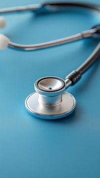 Stethoscope for medical dotor diagnosis on blue healh science laboratory backgound with copy space, idea for healthcare, medical rsearch, and professional mdical settings