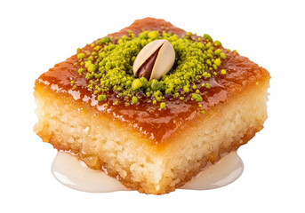 pistachio basbousa square cake with syrup glaze