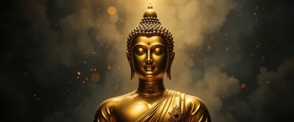 Golden Buddha Statue in Meditation, Spiritual Enlightenment