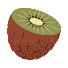 Simple kiwi slice illustration. Fresh kiwi fruit cut in half. Healthy food concept. Minimal flat vector design for interior, poster, cover, banner. Isolated on white background.