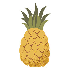 Simple pineapple illustration. Fresh pineapple fruit. Healthy food concept. Minimal flat vector design for interior, poster, cover, banner. Isolated on white background.