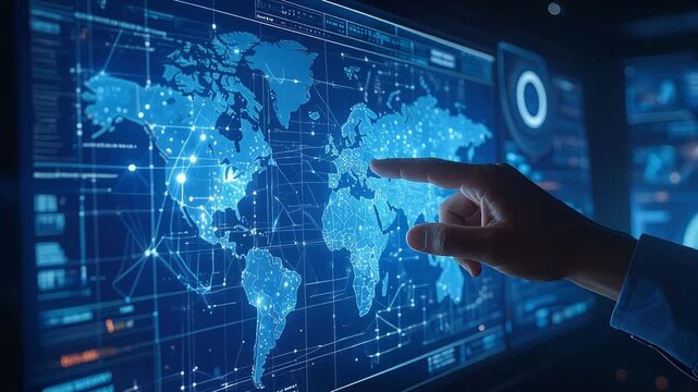 デジタル地図を操作し情報の流れを把握する分析作業の一瞬
