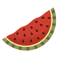 Simple watermelon slice illustration. Fresh watermelon fruit. Healthy food concept. Minimal flat vector design for interior, poster, cover, banner. Isolated on white background.