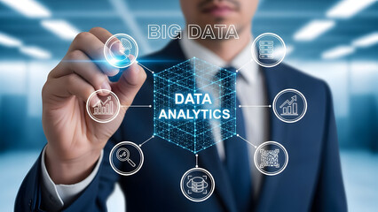 Businessman Interacting with Data Analytics Interface