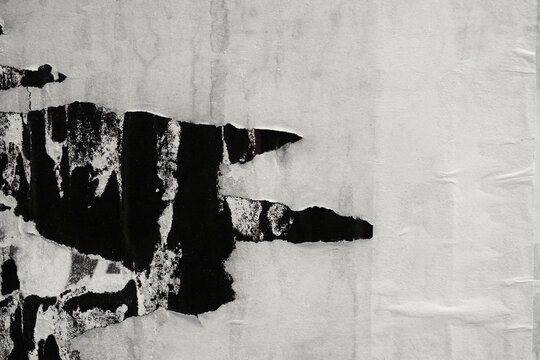 Old ripped torn blank black and white fly posters textures backgrounds grunge creased crumpled paper vintage collage placards empty space for text