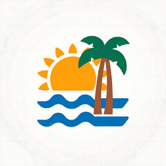 illustration of a symbol (logo) for a tropical vacation on islands with sea and palm trees