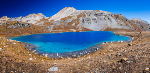 Blue water of Ice lake in the San Juan mountains