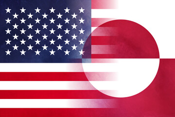 Abstract fusion of United States flag with Greenland-inspired circular design, symbolizing geopolitical merger, territorial expansion, and political transformation in abstract style