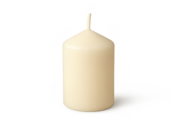 White pillar candle with wick on transparent background