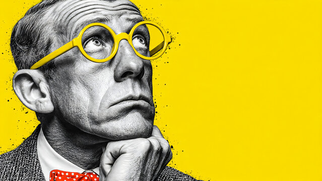 Homme portant des lunettes, se tenant la t&ecirc;te avec la main et se posant des questions