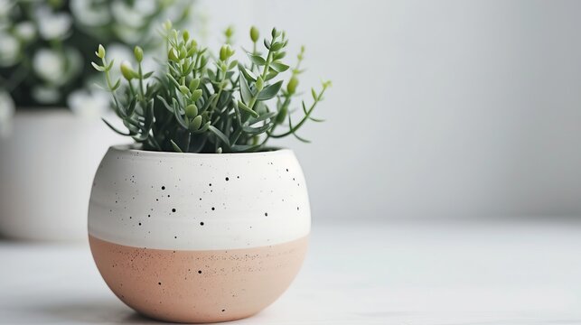 Stylish indoor greenery  close up of a green plant in a chic ceramic pot for modern home d  cor