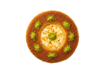 round pistachio cake with white center decoration